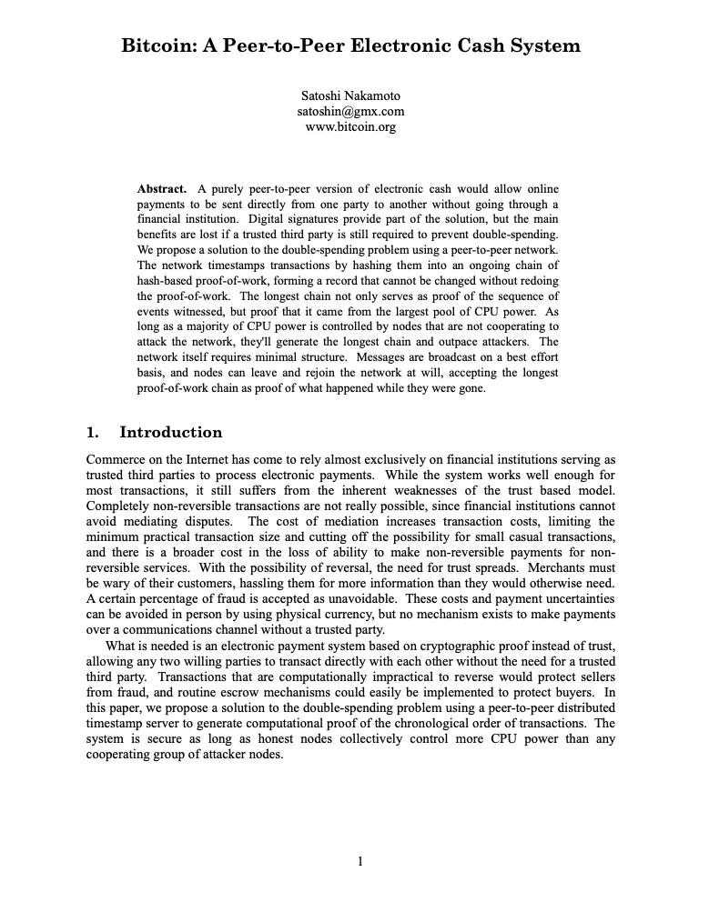 bitcoin white paper page 1